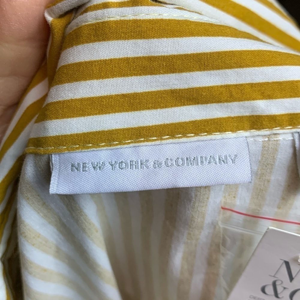New York & Company khaki Brown Striped Button-Up Top - Picture 3 of 10